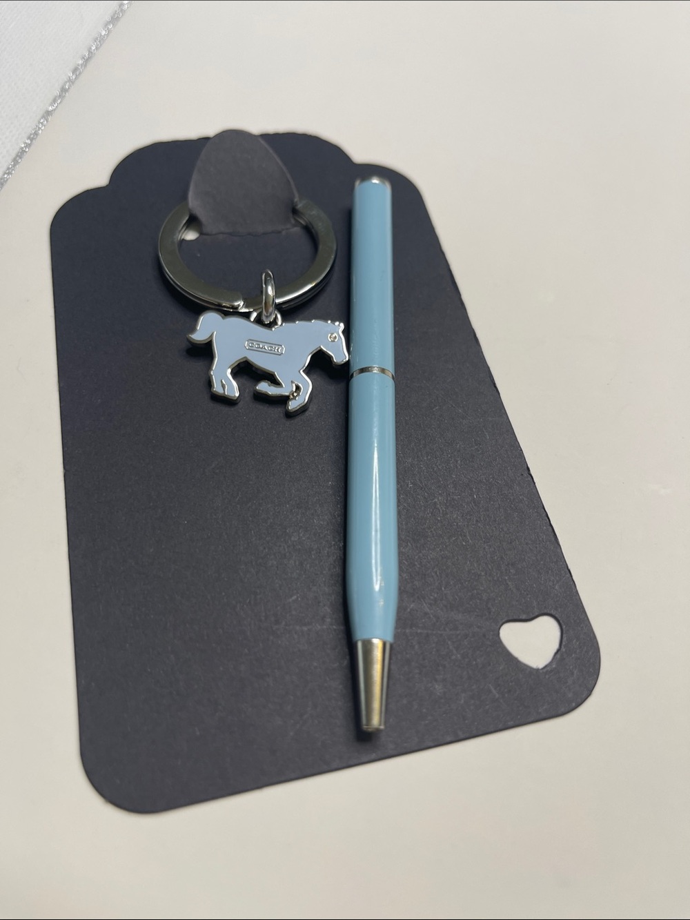 Coach Silver & Light Blue Horse Keychain and Coach Pen - Picture 5 of 6